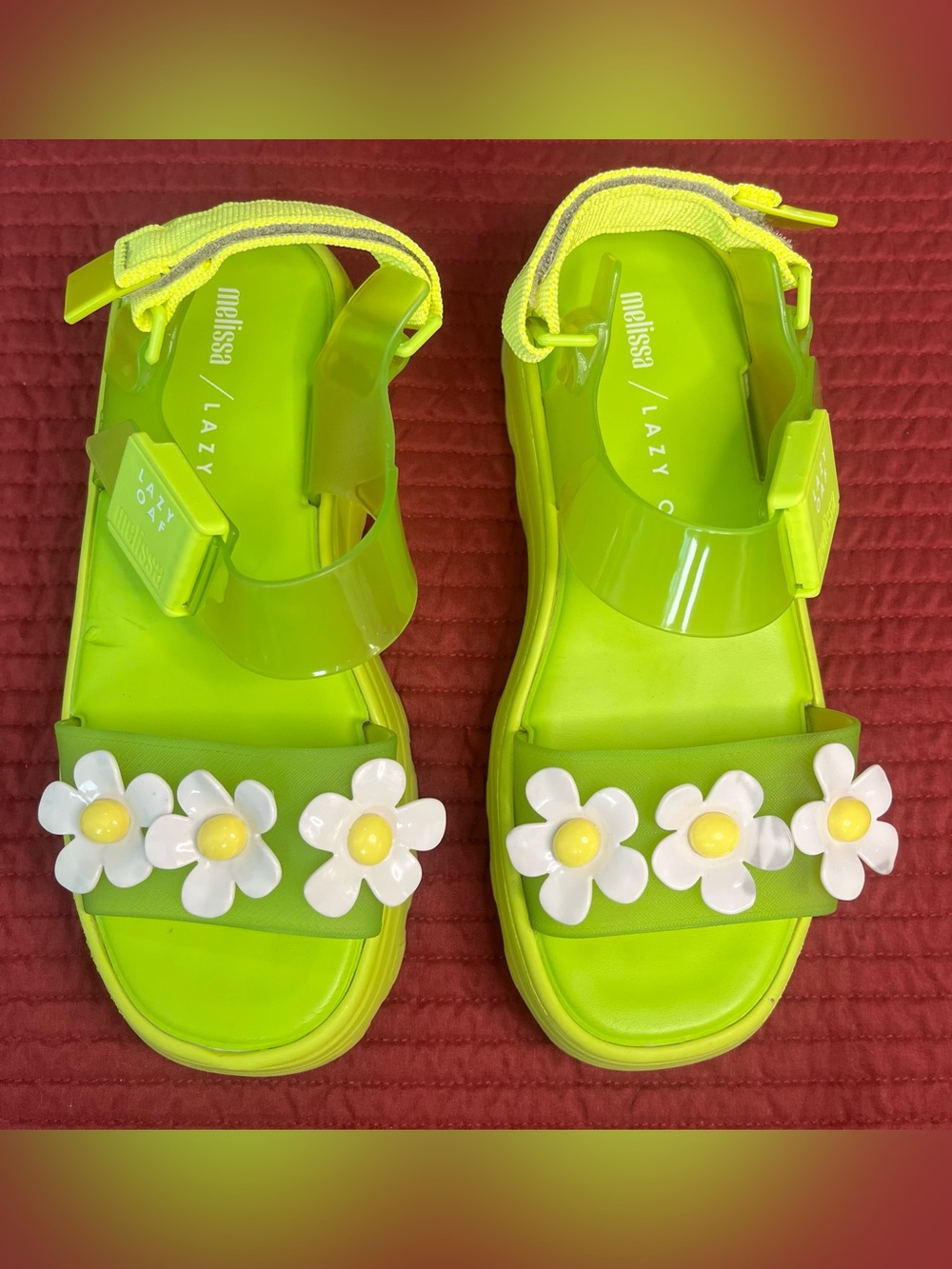 Melissa x Lazy Oaf Kick Off Daisy Platform Jelly Sandals Green Neon Women's 8